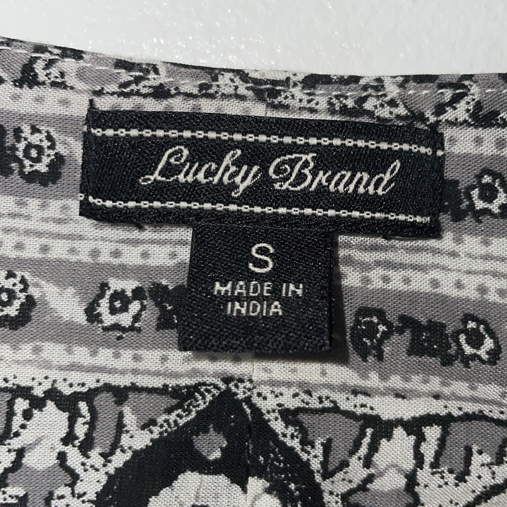 Lucky Brand Leah Black Gray Floral Boho Peasant Long Sleeve Blouse Size Small - Picture 5 of 7
